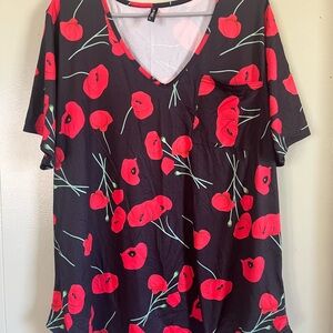 Floral Black and Red Women's Top